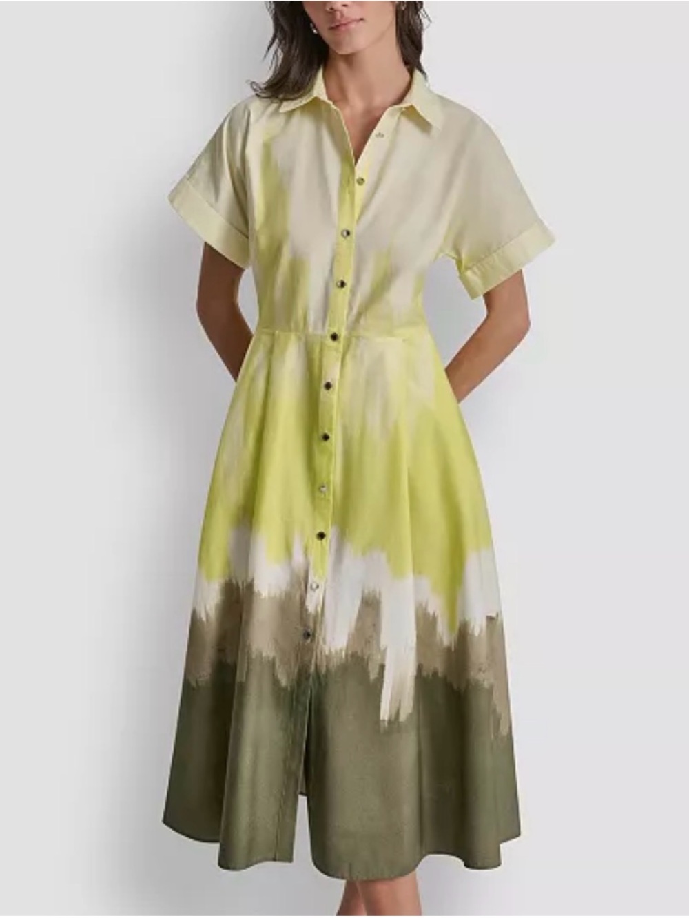 NWT DKNY Daybreak Haze Button Front Midi Shirt Dress Size Large 100% Cotton